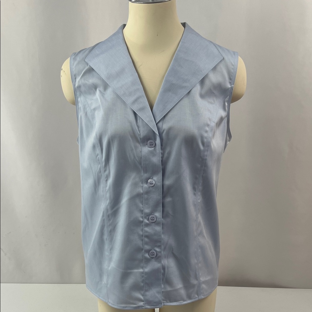 Calvin Klein Blue‎ Business 100% Cotton Sleeveless Button Down Shirt Size 14